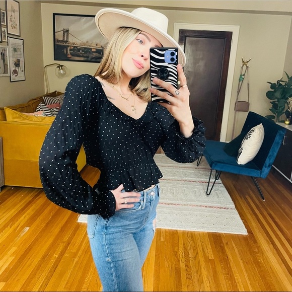 ASOS Tops - Brave Soul Polka Dot Long Sleeve Ruffle Top